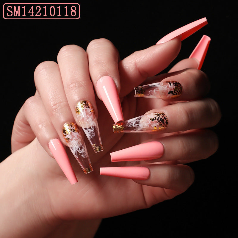 Artistic Pink Smoke Pattern Fake Nail Patch, Long Coffin Type A European And American Ballet Type A Boxed 0 - Tophatter Daily Deals