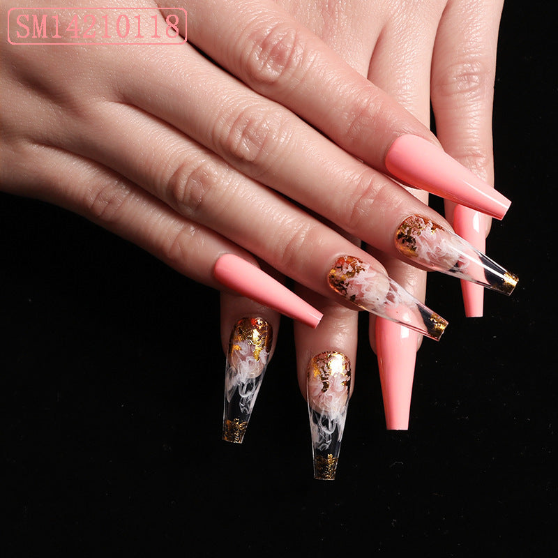 Artistic Pink Smoke Pattern Fake Nail Patch, Long Coffin Type A European And American Ballet Type A Boxed 0 - Tophatter Daily Deals