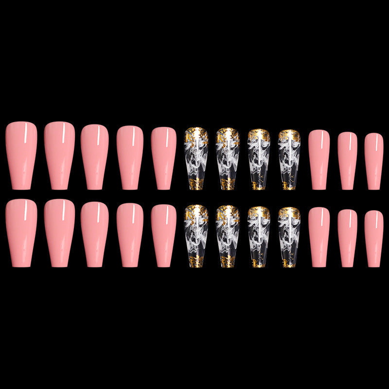 Artistic Pink Smoke Pattern Fake Nail Patch, Long Coffin Type A European And American Ballet Type A Boxed 0 - Tophatter Daily Deals