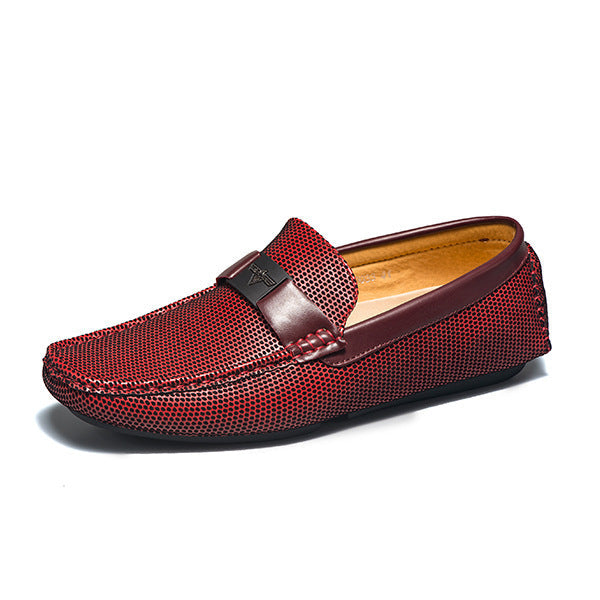 Autumn Casual Leather Shoes Men'S Business Shoes Peas Shoes Soft Sole Red 0 - Tophatter Daily Deals