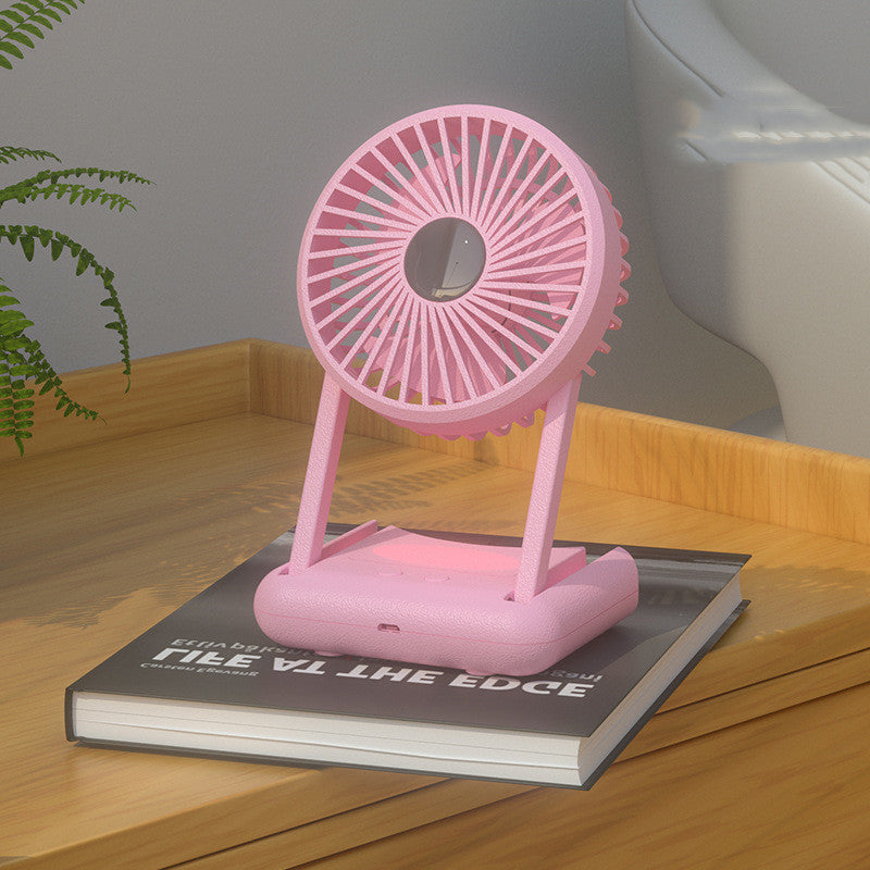23 Hours Mini Silent Handheld Fan LED Night Light Fan Desktop Folding Small Electric Fan Portable Fan Pink 0 - Tophatter Daily Deals