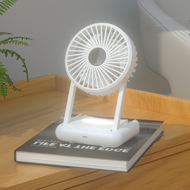 23 Hours Mini Silent Handheld Fan LED Night Light Fan Desktop Folding Small Electric Fan Portable Fan White 0 - Tophatter Daily Deals