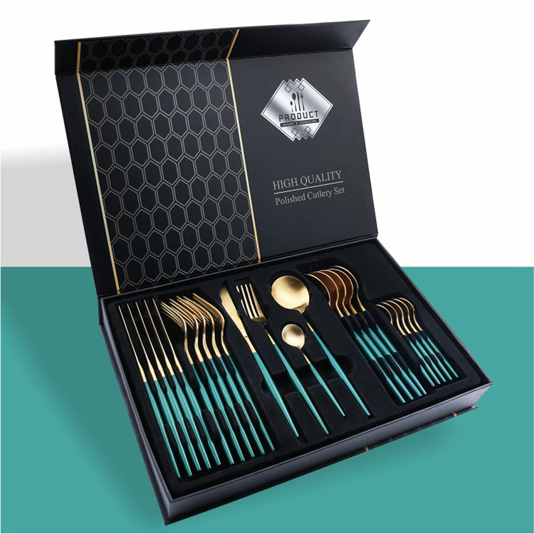 24 Piece Set Of 304 Stainless Steel Knife Gift Box Green gold 0 - Tophatter Daily Deals