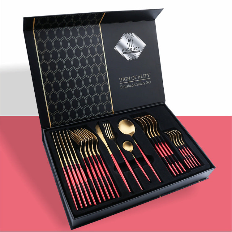 24 Piece Set Of 304 Stainless Steel Knife Gift Box Red gold 0 - Tophatter Daily Deals