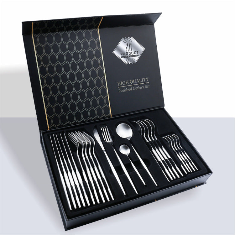 24 Piece Set Of 304 Stainless Steel Knife Gift Box Silver 0 - Tophatter Daily Deals