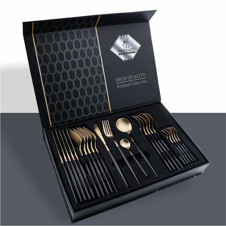 24 Piece Set Of 304 Stainless Steel Knife Gift Box Black gold 0 - Tophatter Daily Deals
