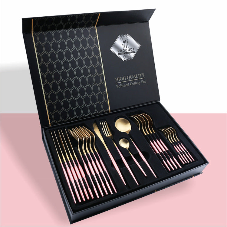 24 Piece Set Of 304 Stainless Steel Knife Gift Box Pink gold 0 - Tophatter Daily Deals