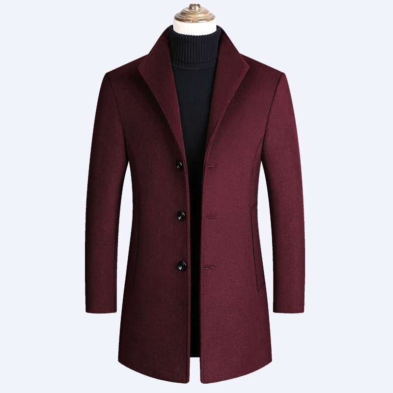 Warm Men’s Wool Coat - Single-Breasted Mid-Thigh, Winter Wine Red 3D Changing Face Moving Picture Frame - Tophatter Daily Deals