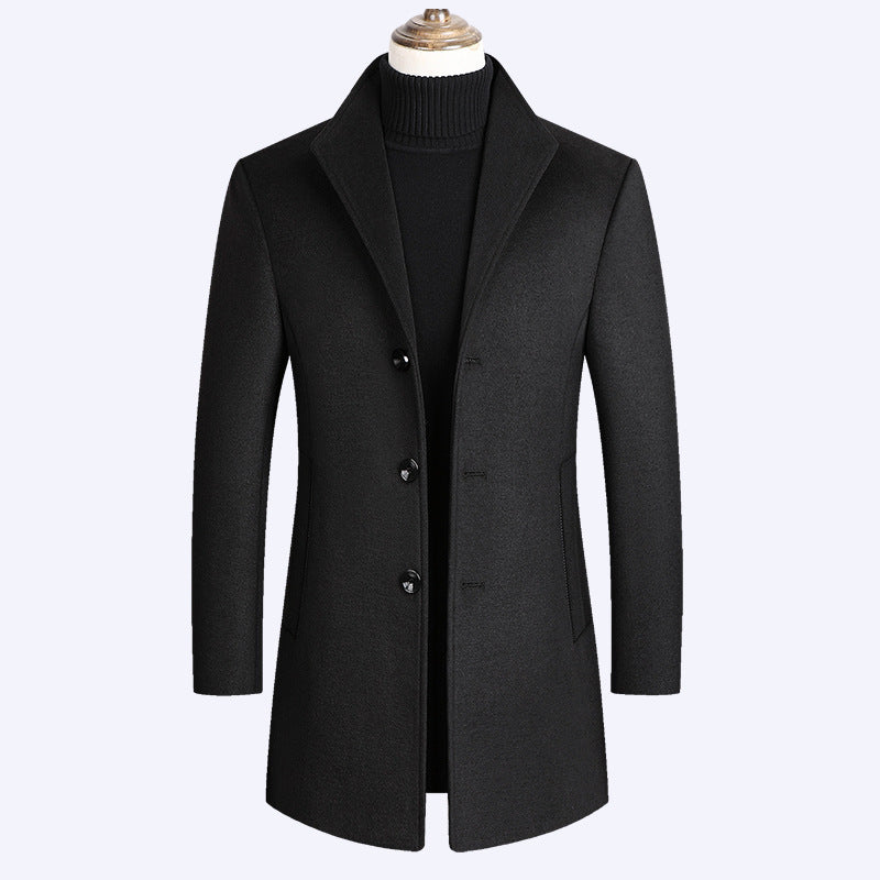 Warm Men’s Wool Coat - Single-Breasted Mid-Thigh, Winter Black 3D Changing Face Moving Picture Frame - Tophatter Daily Deals