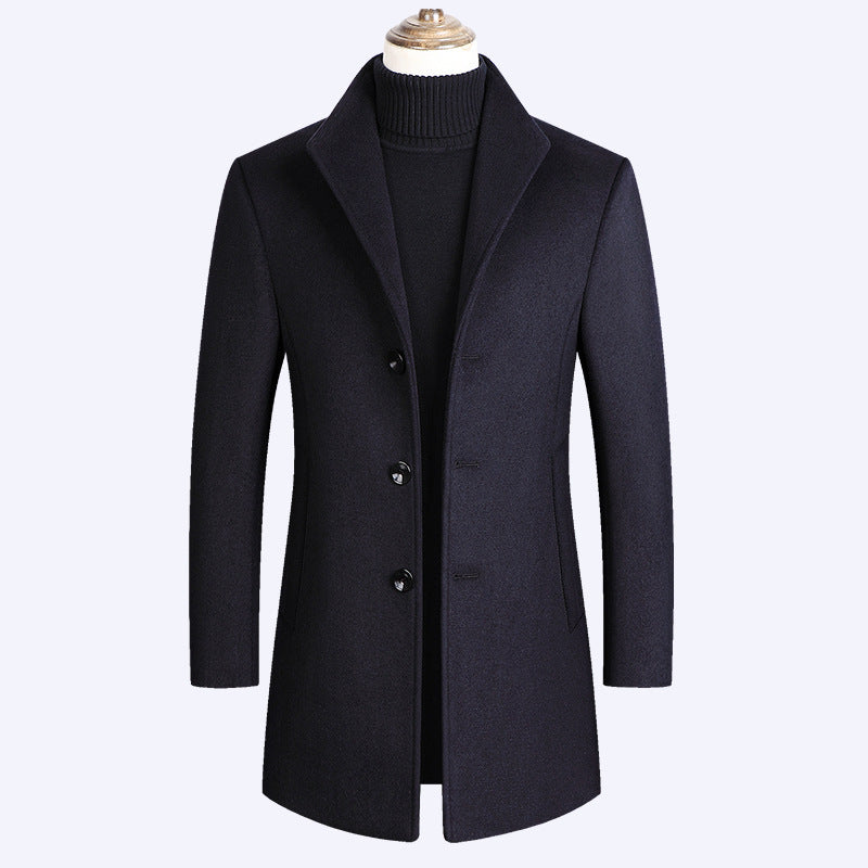 Warm Men’s Wool Coat - Single-Breasted Mid-Thigh, Winter Navy 3D Changing Face Moving Picture Frame - Tophatter Daily Deals