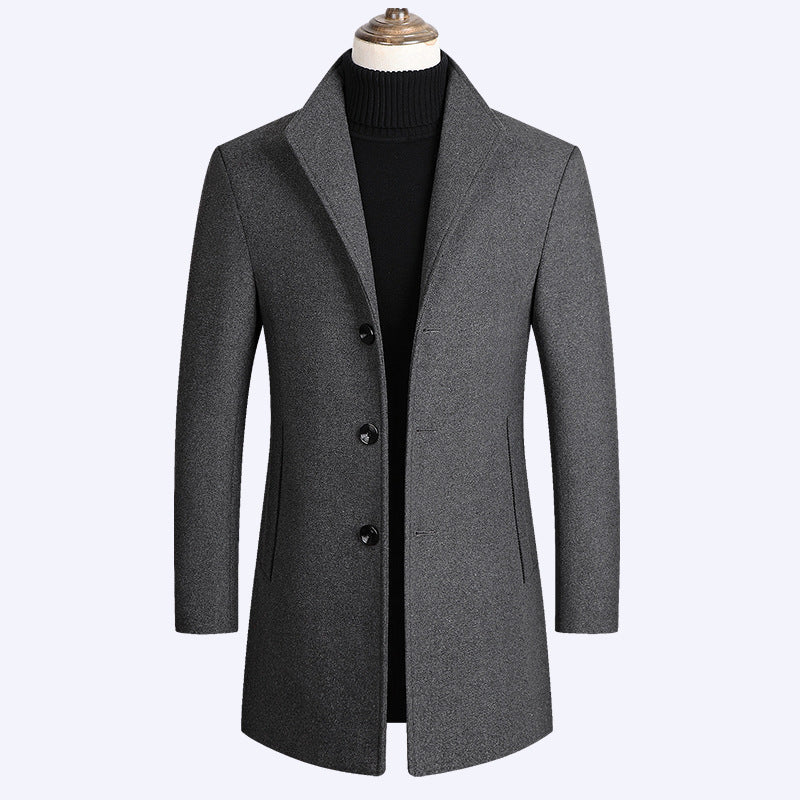 Warm Men’s Wool Coat - Single-Breasted Mid-Thigh, Winter Gray 3D Changing Face Moving Picture Frame - Tophatter Daily Deals