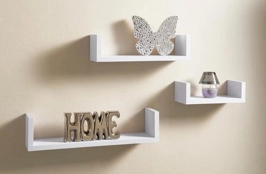 3-Piece Wood Shelf U-Shelf Set Wall-Mounted Decorative-White Quality Storage Home Office Kitchen Decor Wood Home Furniture 0 - Tophatter Daily Deals