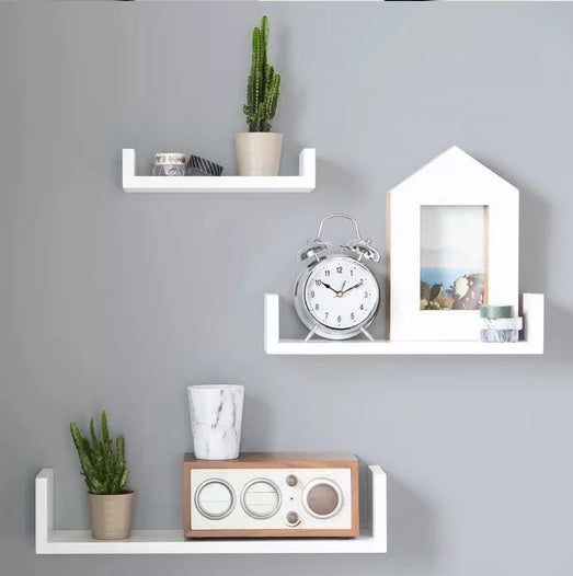 3-Piece Wood Shelf U-Shelf Set Wall-Mounted Decorative-White Quality Storage Home Office Kitchen Decor Wood Home Furniture default 0 - Tophatter Daily Deals