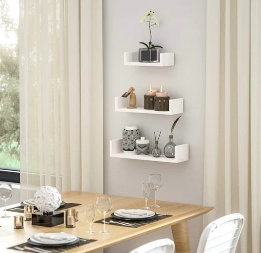3-Piece Wood Shelf U-Shelf Set Wall-Mounted Decorative-White Quality Storage Home Office Kitchen Decor Wood Home Furniture 0 - Tophatter Daily Deals