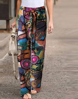 Autumn Fashion Printed Loose Pants Elastic Belt Wide Leg Pants B 0 - Tophatter Daily Deals