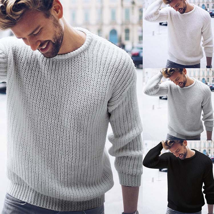 Warm Classic Men's Knit Sweater - Crew Neck, Ribbed Winter 3D Changing Face Moving Picture Frame - Tophatter Daily Deals