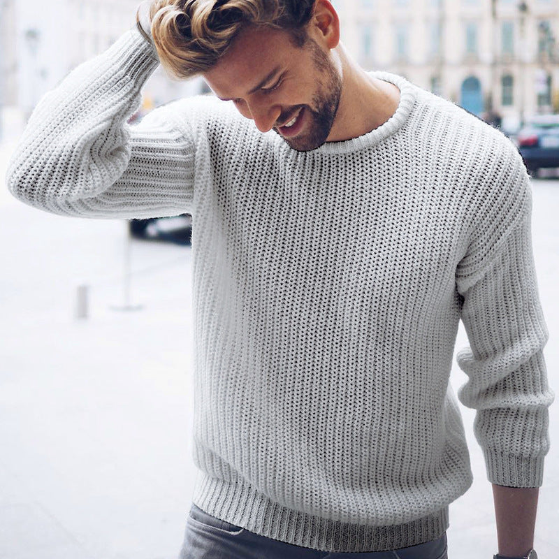 Warm Classic Men's Knit Sweater - Crew Neck, Ribbed Winter 3D Changing Face Moving Picture Frame - Tophatter Daily Deals