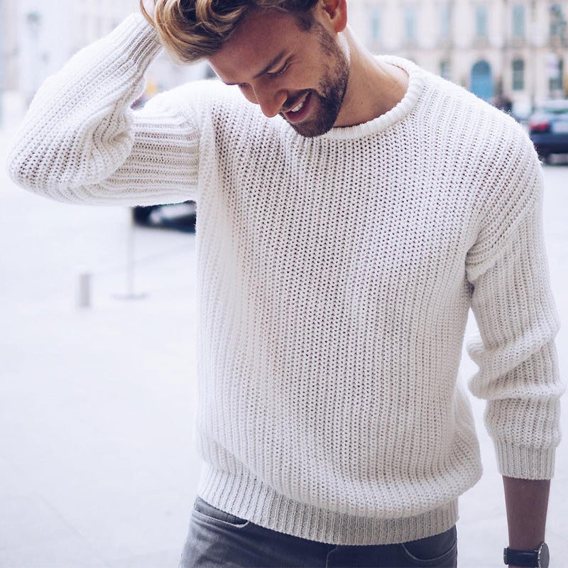 Warm Classic Men's Knit Sweater - Crew Neck, Ribbed Winter White 3D Changing Face Moving Picture Frame - Tophatter Daily Deals