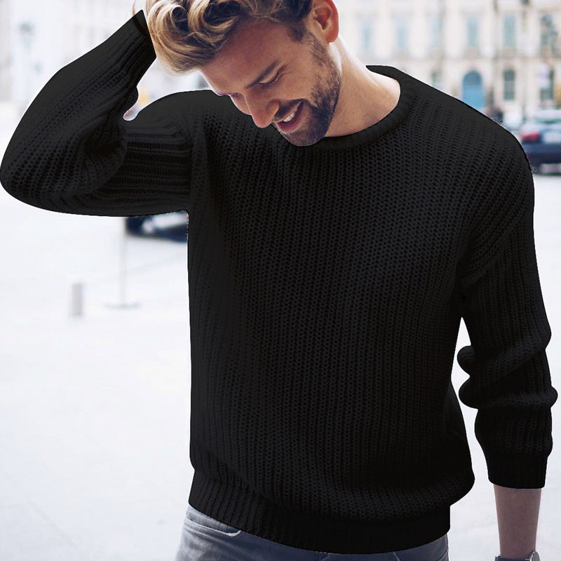 Warm Classic Men's Knit Sweater - Crew Neck, Ribbed Winter Black 3D Changing Face Moving Picture Frame - Tophatter Daily Deals