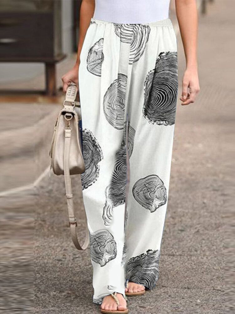 Autumn Fashion Printed Loose Pants Elastic Belt Wide Leg Pants White 0 - Tophatter Daily Deals