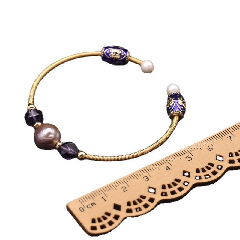 Baroque Purple Pearl Crystal Stretch Bracelet 0 - Tophatter Daily Deals