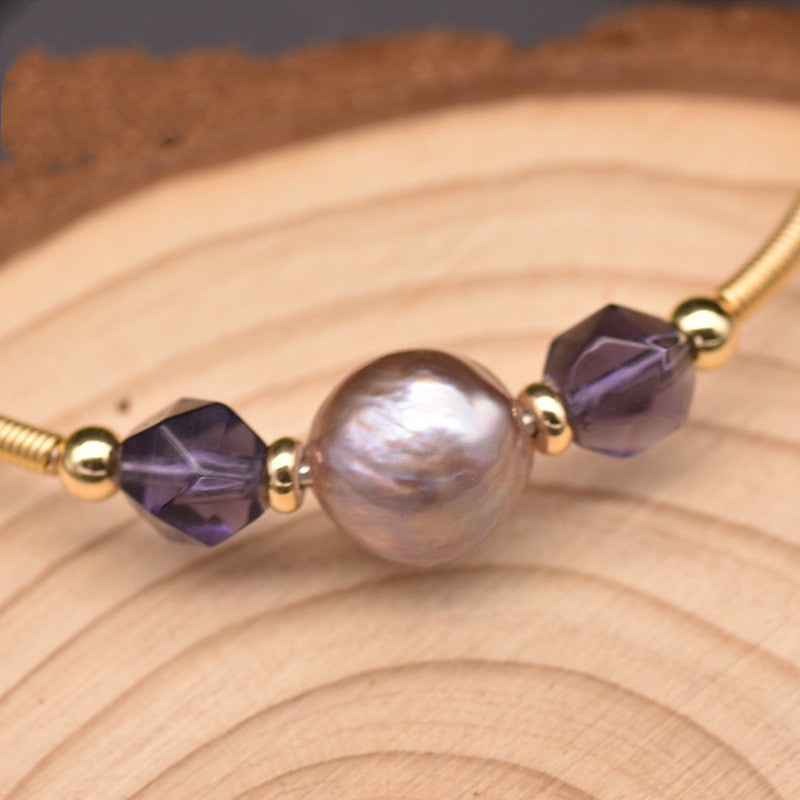 Baroque Purple Pearl Crystal Stretch Bracelet 0 - Tophatter Daily Deals