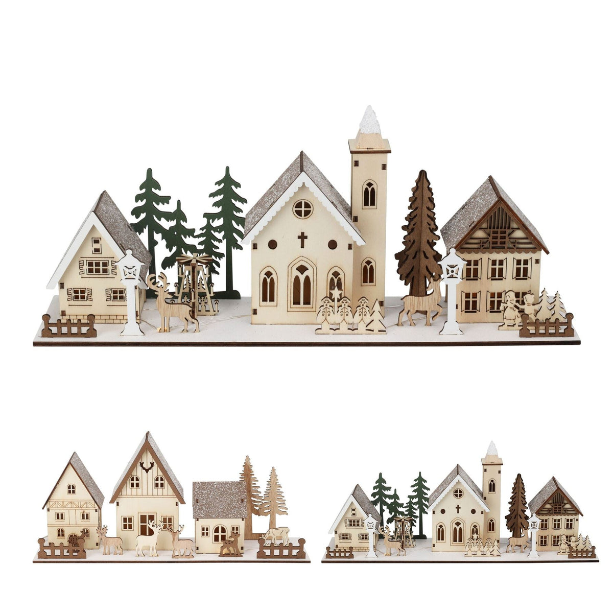Christmas Scene Light-Up Houses | LED Wooden Winter Houses Ornament - 40cm Ornament - Tophatter Daily Deals