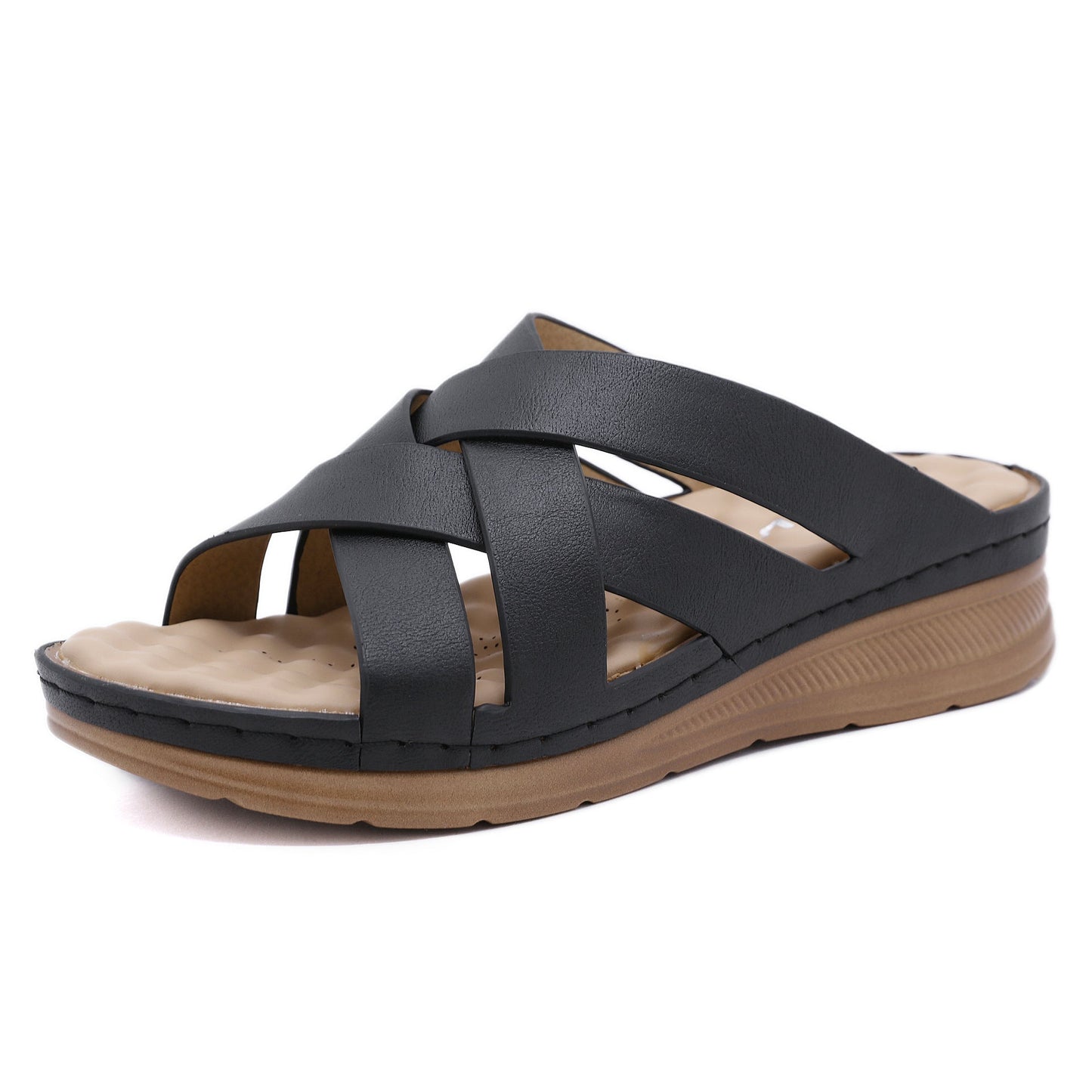 Amazon"s new leisure air cooler cross massage slope heel foreign trade fashion women"s sandals wholesale Black 0 - Tophatter Daily Deals