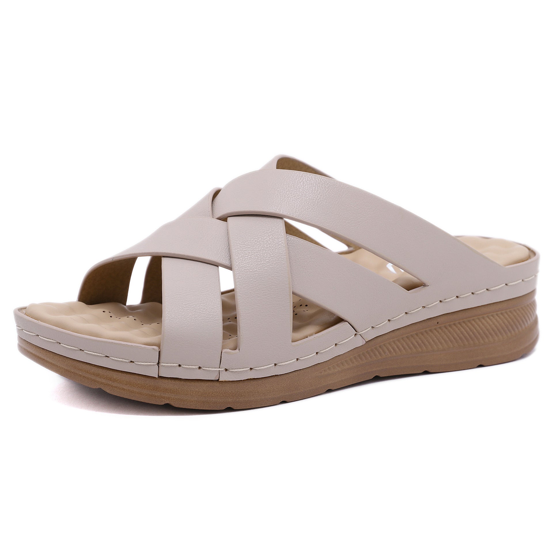 Amazon"s new leisure air cooler cross massage slope heel foreign trade fashion women"s sandals wholesale Apricot 0 - Tophatter Daily Deals