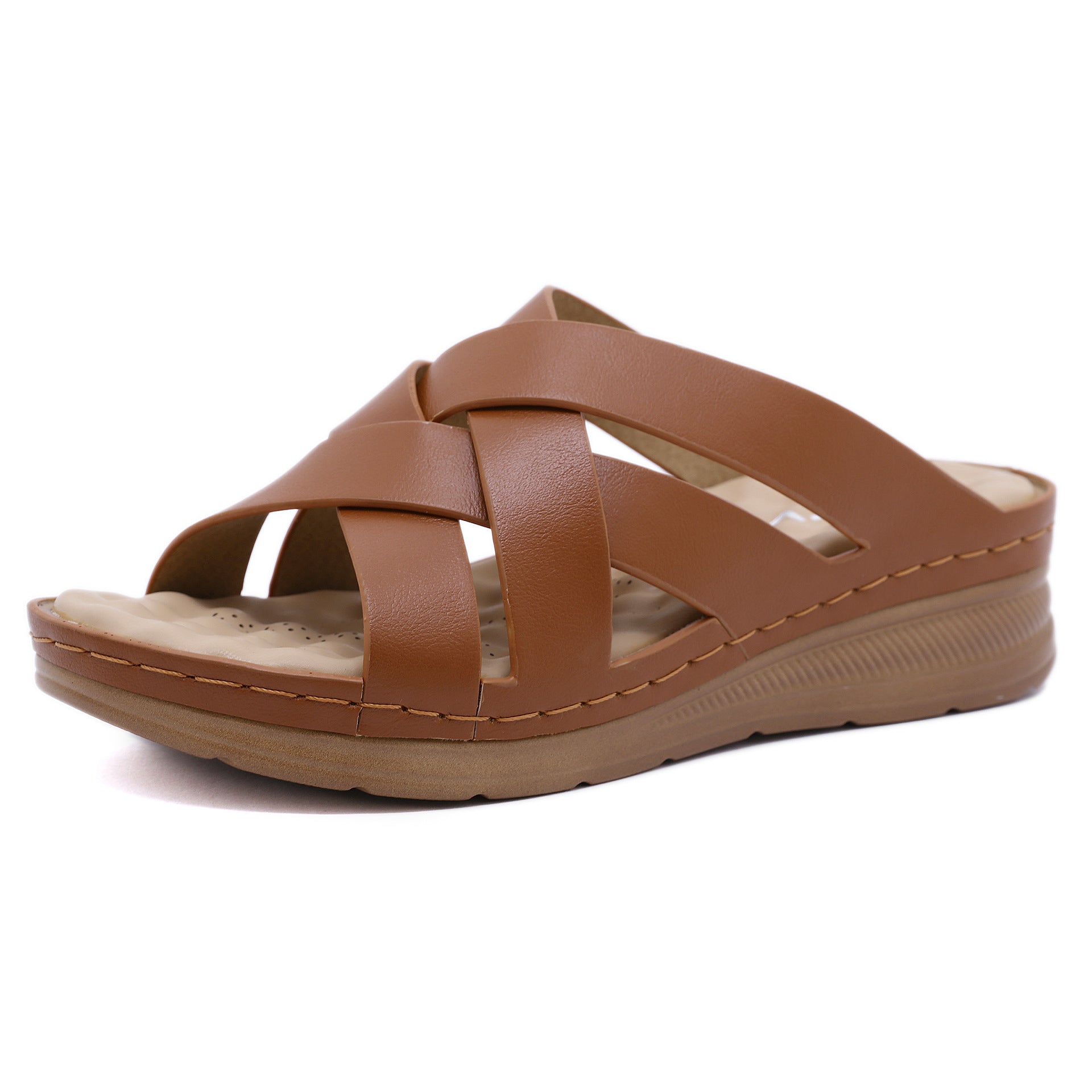 Amazon"s new leisure air cooler cross massage slope heel foreign trade fashion women"s sandals wholesale Brown 0 - Tophatter Daily Deals