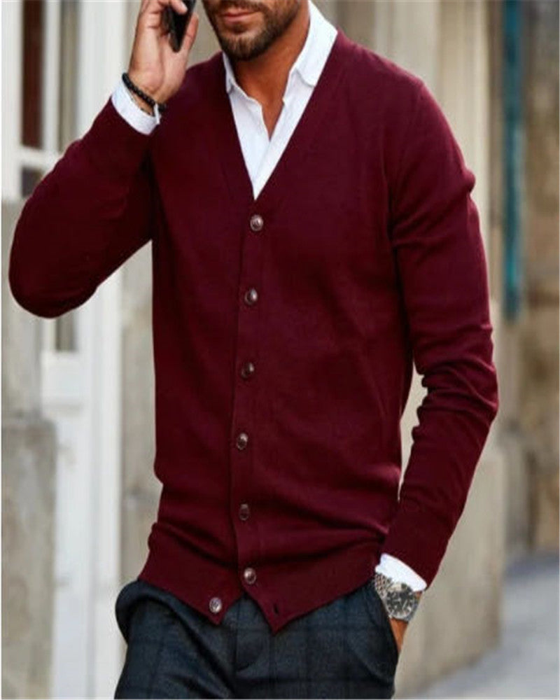 Soft Men's Sweater Jacket - V Neck Button Up, Cotton Blend Wine Red 3D Changing Face Moving Picture Frame - Tophatter Daily Deals