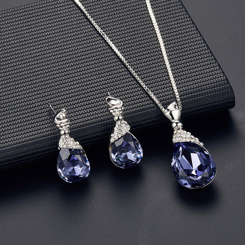 Alloy Plating Necklace Earrings Set Jewelry Set With Rhinestone Wedding Jewelry Silver 0 - Tophatter Daily Deals