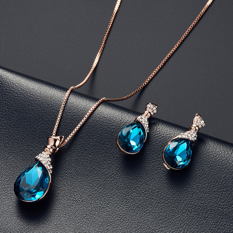 Alloy Plating Necklace Earrings Set Jewelry Set With Rhinestone Wedding Jewelry Golden 0 - Tophatter Daily Deals