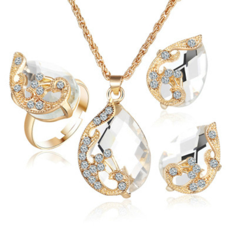 Alloy Plating Necklace Earrings Set Jewelry Set With Rhinestone Wedding Jewelry White 0 - Tophatter Daily Deals