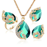 Alloy Plating Necklace Earrings Set Jewelry Set With Rhinestone Wedding Jewelry Green 0 - Tophatter Daily Deals