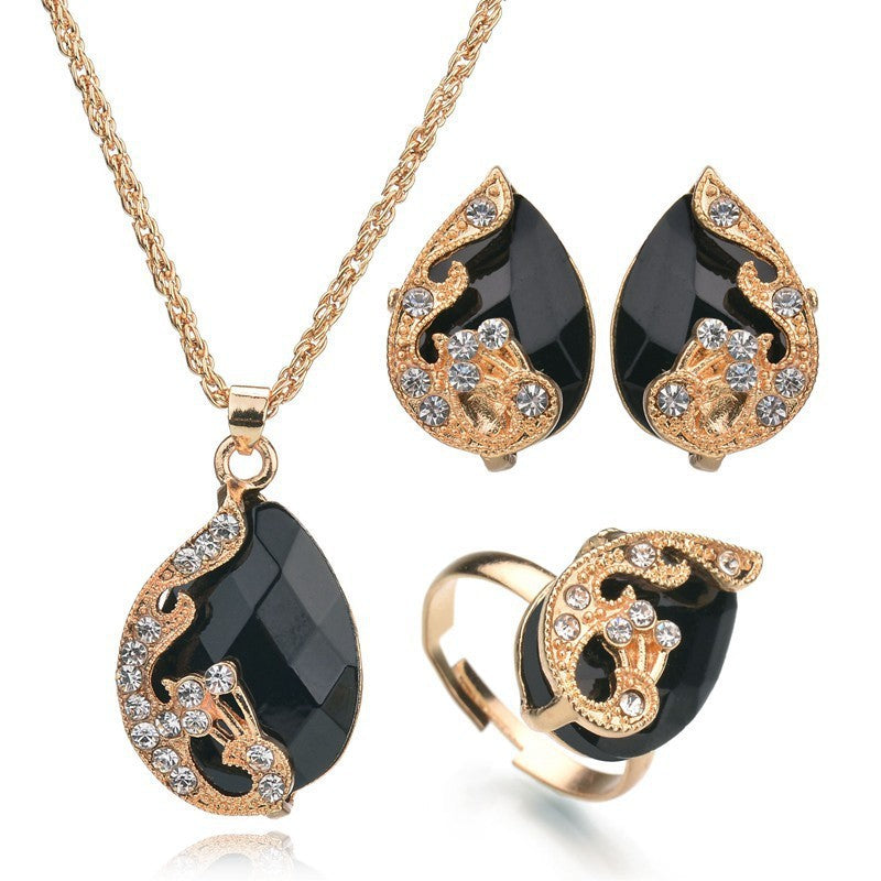 Alloy Plating Necklace Earrings Set Jewelry Set With Rhinestone Wedding Jewelry Black 0 - Tophatter Daily Deals