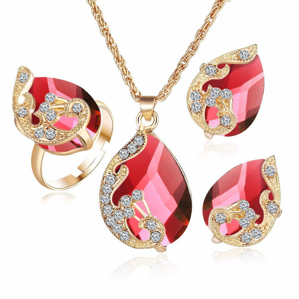 Alloy Plating Necklace Earrings Set Jewelry Set With Rhinestone Wedding Jewelry Red 0 - Tophatter Daily Deals