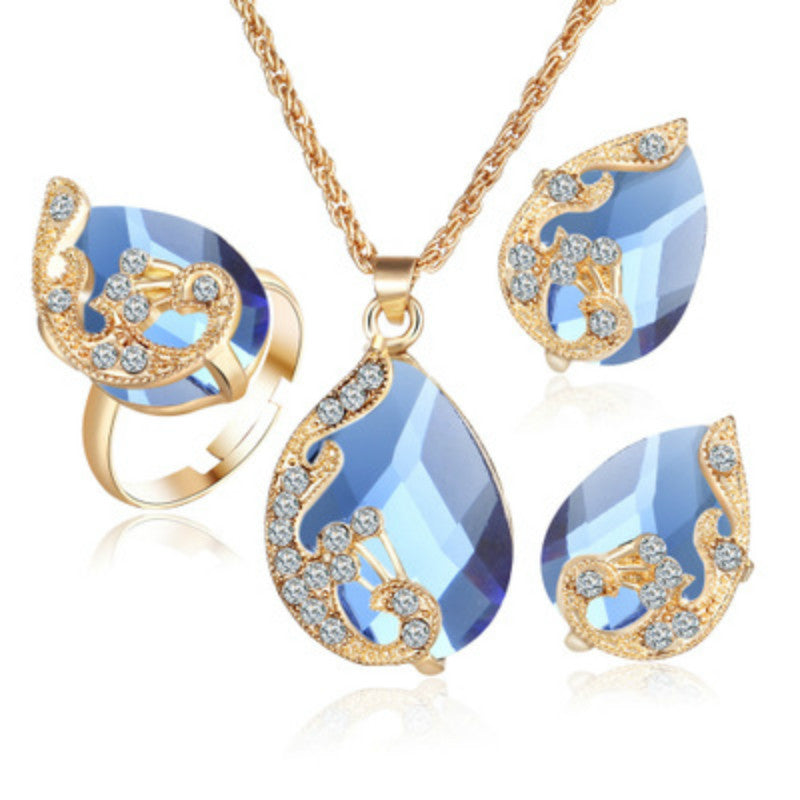Alloy Plating Necklace Earrings Set Jewelry Set With Rhinestone Wedding Jewelry Light Blue 0 - Tophatter Daily Deals
