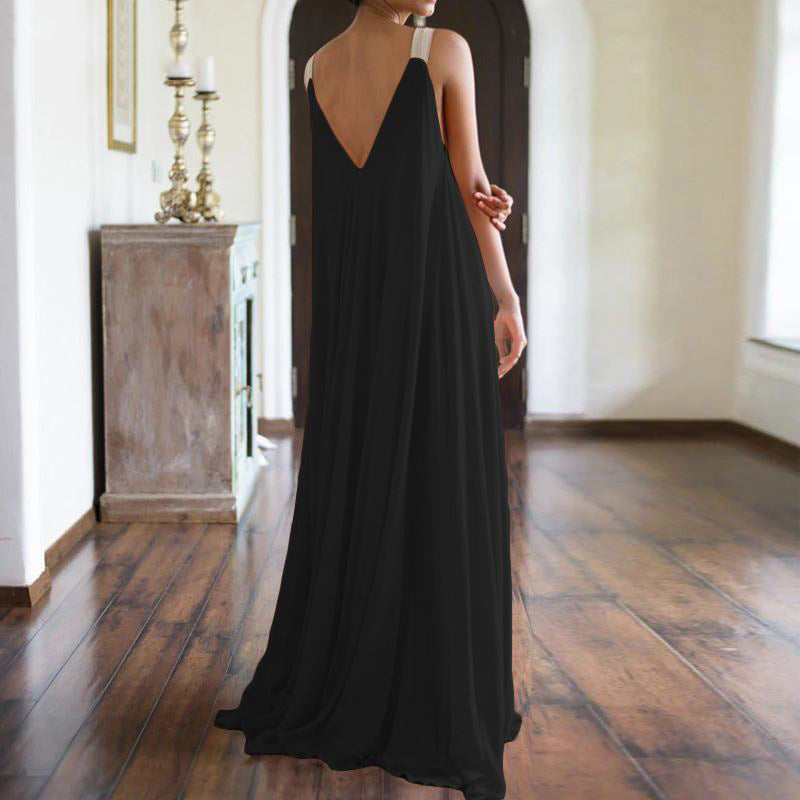 Bohemian Plus Size Suspender Dress Women Black 0 - Tophatter Daily Deals