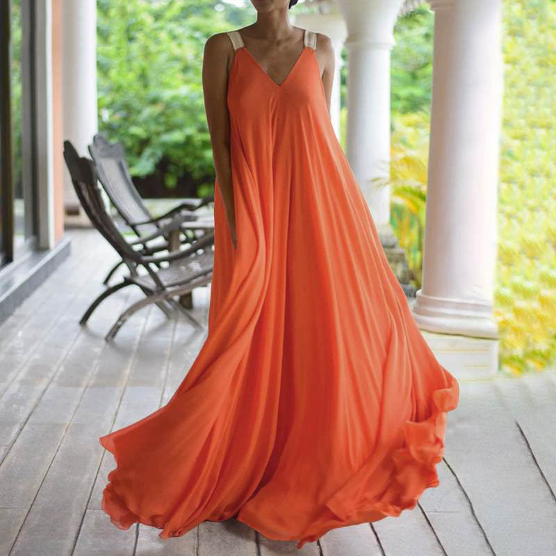Bohemian Plus Size Suspender Dress Women Orange 0 - Tophatter Daily Deals