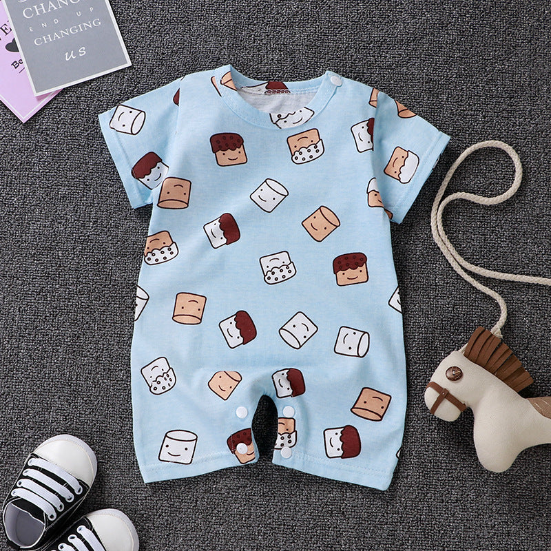 Baby One-Piece Clothes Baby Print Short-Sleeved Romper Bag Fart Suit H 0 - Tophatter Daily Deals