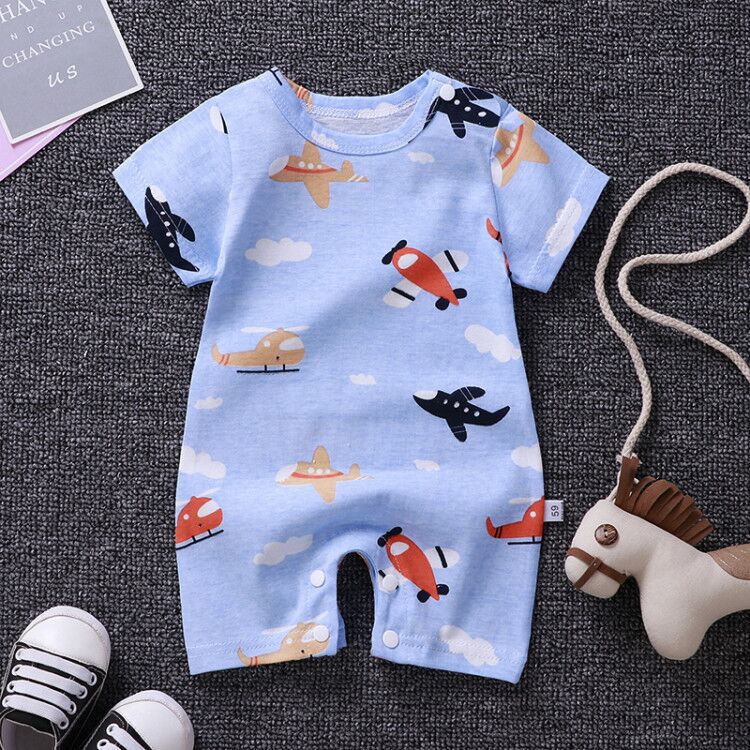 Baby One-Piece Clothes Baby Print Short-Sleeved Romper Bag Fart Suit F 0 - Tophatter Daily Deals