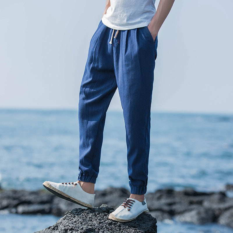 Breathable Loose Plus Size Linen Casual Pants Navy Blue 0 - Tophatter Daily Deals