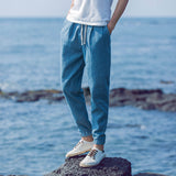 Breathable Loose Plus Size Linen Casual Pants Blue 0 - Tophatter Daily Deals