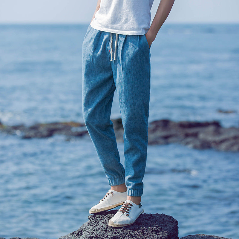 Breathable Loose Plus Size Linen Casual Pants Blue 0 - Tophatter Daily Deals