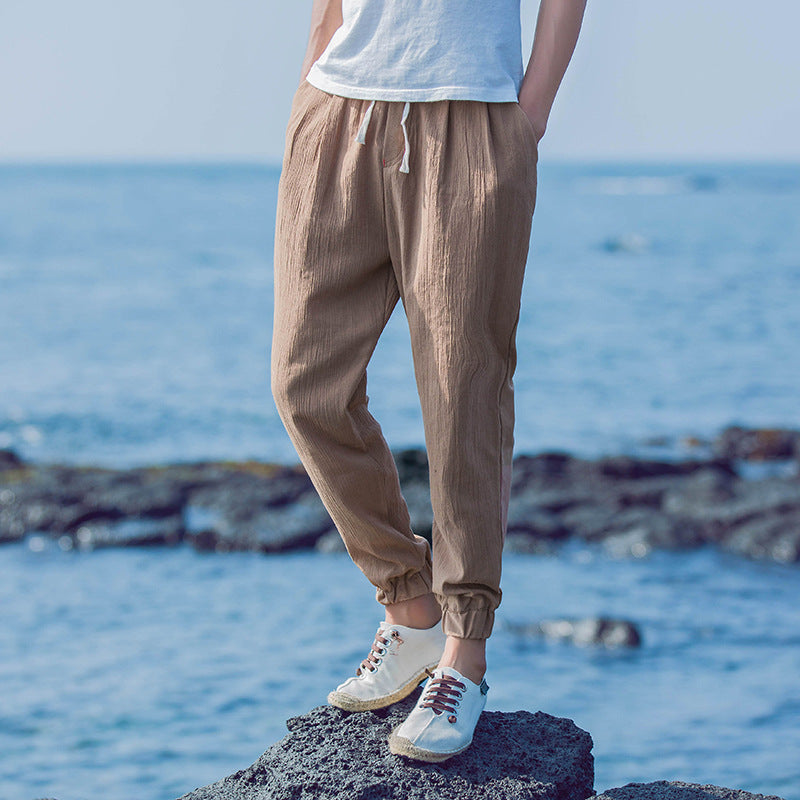 Breathable Loose Plus Size Linen Casual Pants Khaki 0 - Tophatter Daily Deals