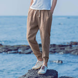 Breathable Loose Plus Size Linen Casual Pants Khaki 0 - Tophatter Daily Deals