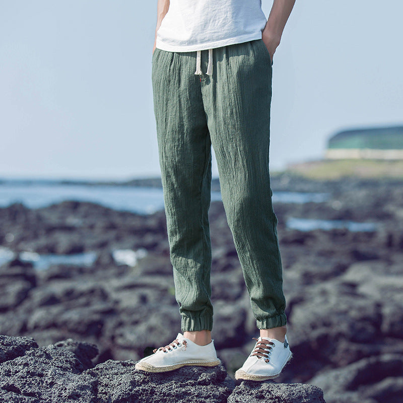 Breathable Loose Plus Size Linen Casual Pants Green 0 - Tophatter Daily Deals