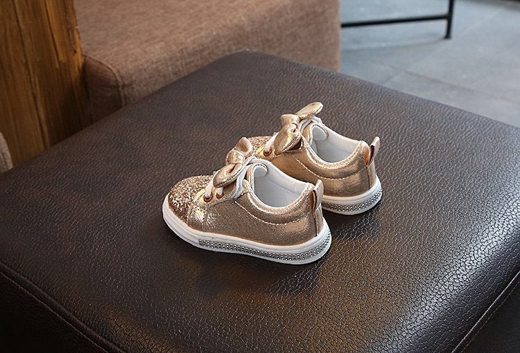 Bright Leather Sneakers Casual Shoes Sports Shoes Bow Gold 0 - Tophatter Daily Deals