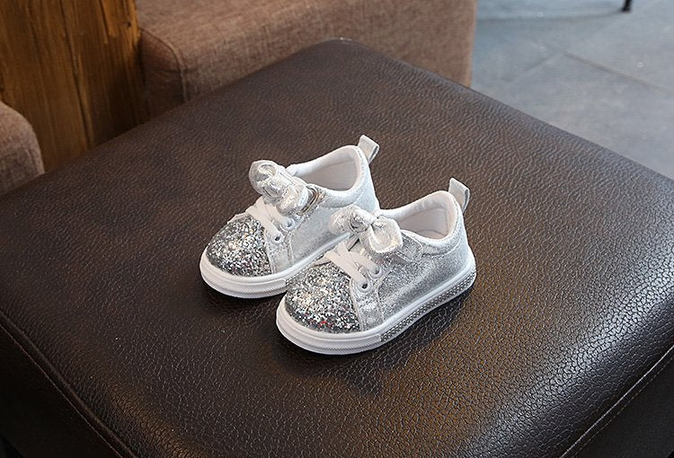 Bright Leather Sneakers Casual Shoes Sports Shoes Bow Silver 0 - Tophatter Daily Deals